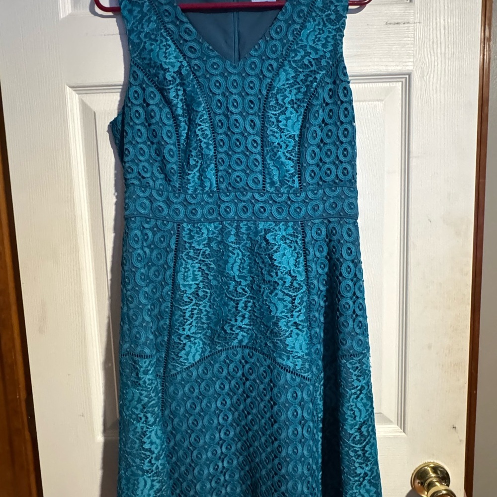 ANTONIO MELANI Turquoise Lace Midi Dress
